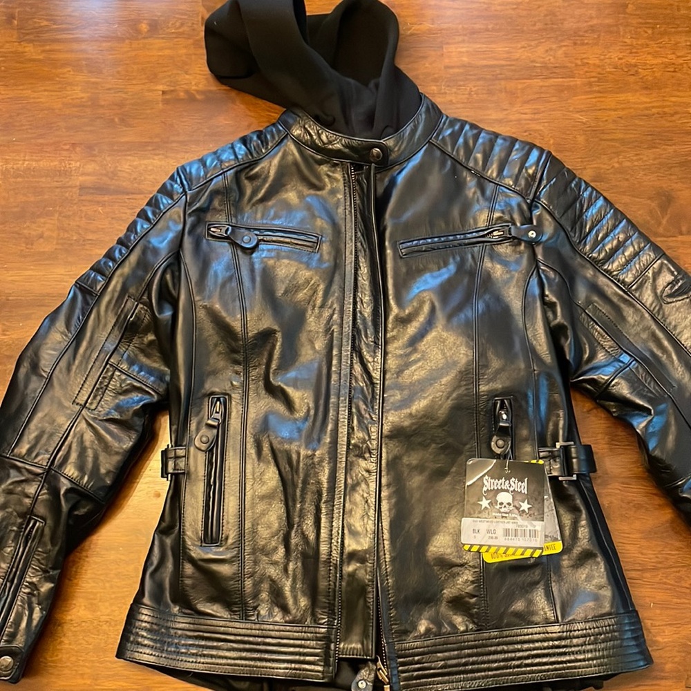 Street and Steel Leather Jacket with Hood
